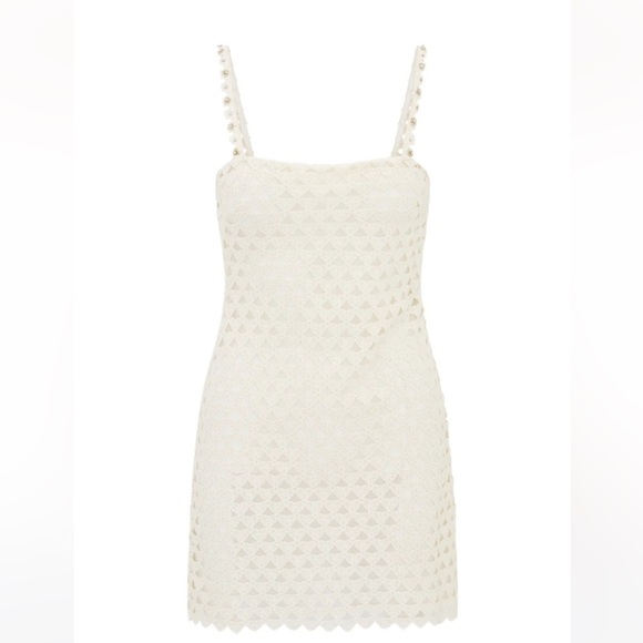 LoveShackFancy Camara Rhinestone Cotton Lace Mini Dress in Optic White NEW - Picture 4 of 16